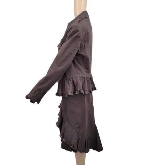 Italian Y2K Choclate Brown Ruffled Skirt and Blazer Set Steampunk Dark Academia - Picture 3 of 16